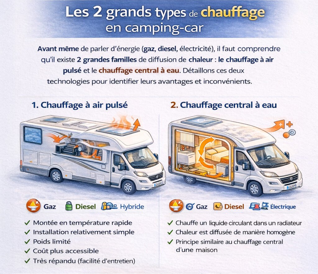 Infographie des 2 grands types de chauffage en camping-car